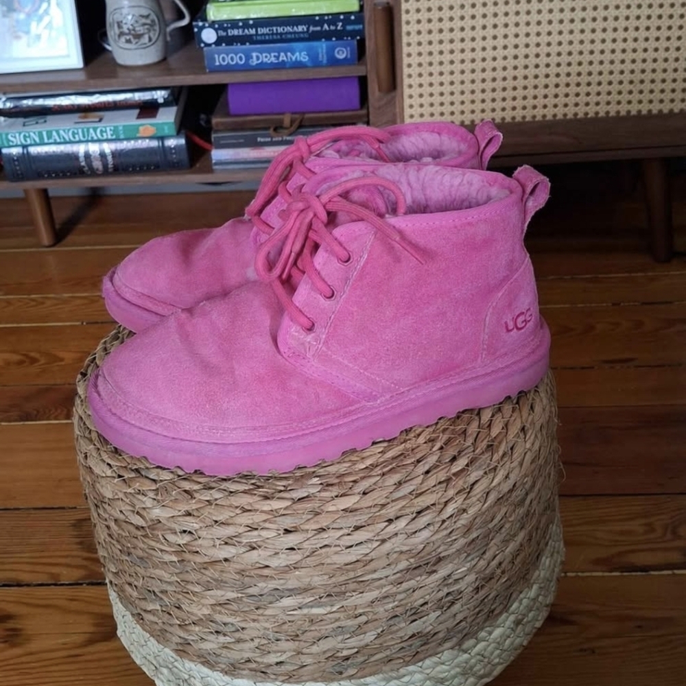 UGG Pink Suede Lace-Up Ankle Boots